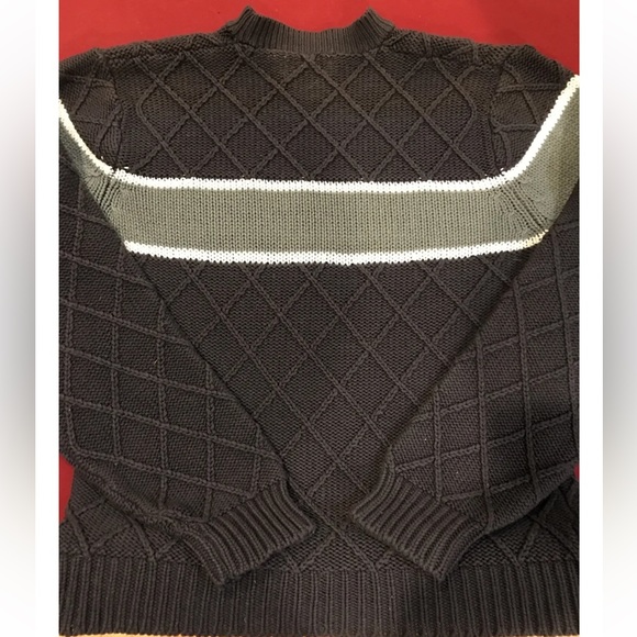 Y2K Gray Cable Knit white chest stripes SWEATER TROY LEE men XL Acrylic Vintage - Picture 7 of 13